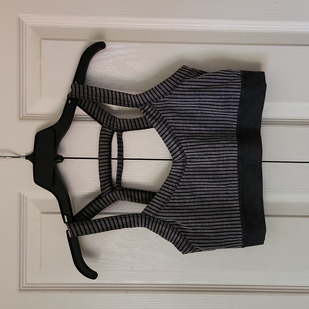 Mae Crossback Fabric Bralette Bra Sports Large Black Grey Stripe